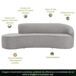 Sofá Curvo 2 Lugares 150cm Eron Braço Esquerdo Linho Cinza Claro - Nexta Casa - 3