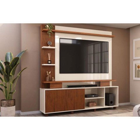 Rack c/Painel p/ TV 65 pol Horus 224cm Freijo/Off DJ Móveis