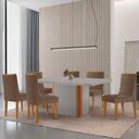Ver imagem 1 de Mesa de Jantar Isadora 180cm Tampo Mdf Vidro com 6 Cadeiras Veludo Capuccino Off White Naturale