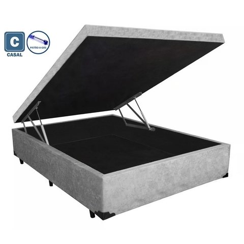 Cama Box Baú Casal Suede Cinza Universal 138x188x34x20interno