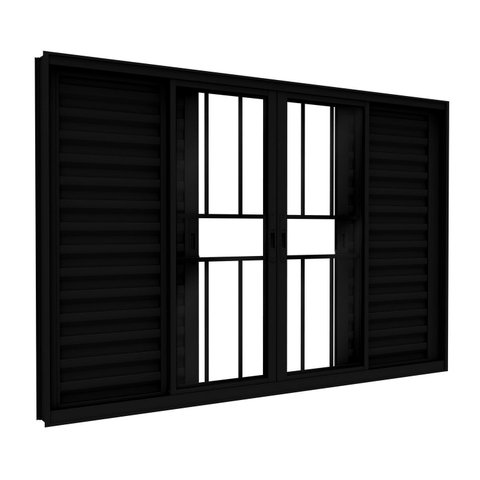 Janela Veneziana de Alumínio com Grade 4 Folhas Móveis e 2 Fixas 100x150cm Lucasa Ideale Preto
