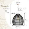 Pendente Fibra Natural Rattan Boho Mesa Sala Preto Nat55 - 8