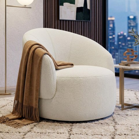Poltrona Decorativa Orgânica Saara Sala de Estar Living Luxo Bouclê Off White - Desk Design