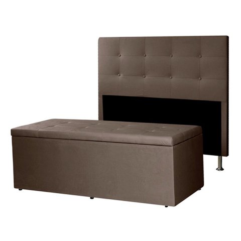 Kit Cabeceira e Calçadeira Baú King 1,95m Berlim Suede Marrom Sky Mobile