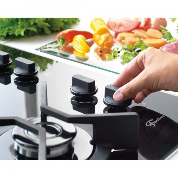 Cooktop em Vidro 4 Bocas à Gás Bivolt Infinity Fischer Preto 13 cm x 60