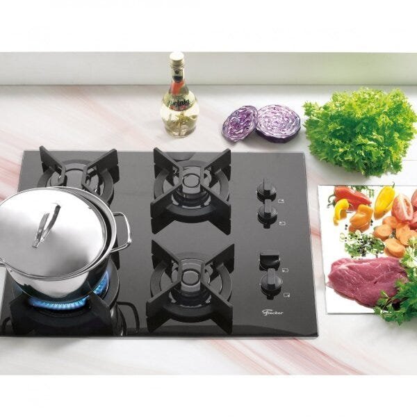 Cooktop em Vidro 4 Bocas à Gás Bivolt Infinity Fischer Preto 13 cm x 60
