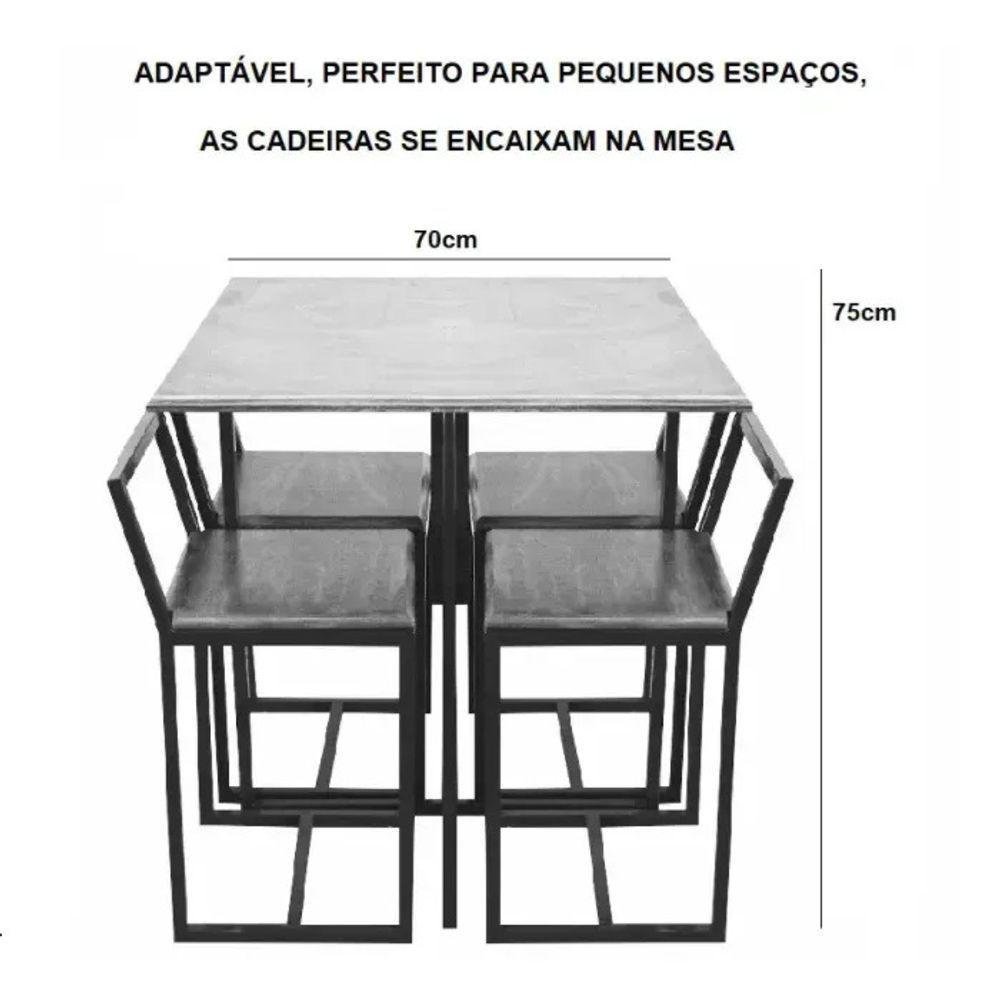 Conjunto Mesa Preta 4 Cadeiras Pequena Estofado Black Preto - 3