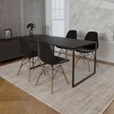 Ver imagem 1 de Mesa Industrial Base De Ferro Preto Tampo 137X90 Preto 4 Cadeiras Madeira Assento Preto Preto