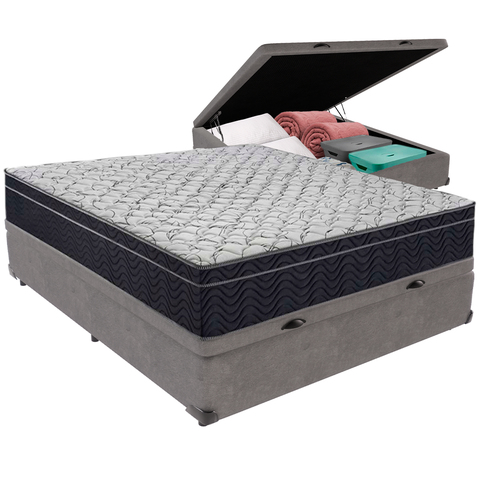 Cama Box Baú e Colchão Airtech 150 Espuma D45 Casal Ortobom: Cinza