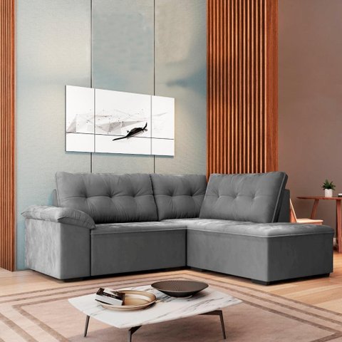 Sofá De Canto Retrátil Tóquio 5 Lugares em Veludo