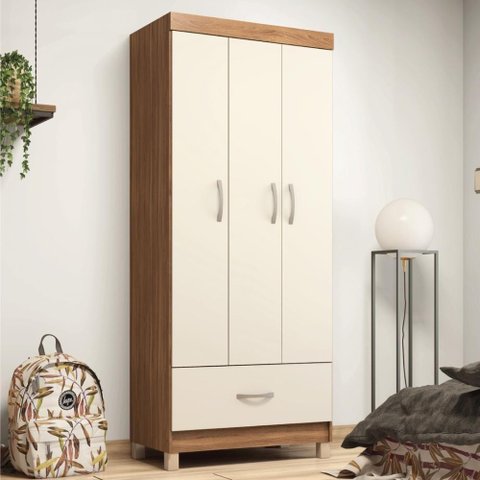 Guarda Roupa Solteiro 3 Portas e 1 Gaveta Realeza Amêndola Touch-off White