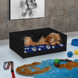 Cama Pet Resistente Caminha Estofada Almofada Removível Lavável Para Cachorro Gato - Preto/Azul- - 2