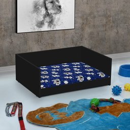 Cama Pet Resistente Caminha Estofada Almofada Removível Lavável Para Cachorro Gato - Preto/Azul- - 3