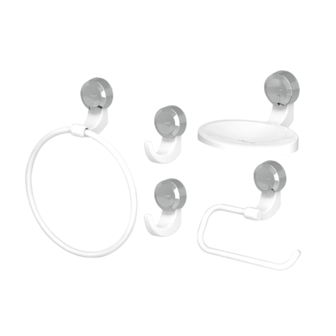 Kit Acessórios para Banheiro 5 Peças Linha Bello Cor Branco e Cromado Durín
