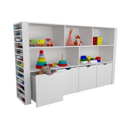 Estante Organizadora Infantil Porta Livros e Carrinhos com Baús Anora 100% Mdf - 3