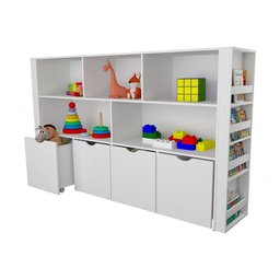 Estante Organizadora Infantil Porta Livros e Carrinhos com Baús Anora 100% Mdf - 2