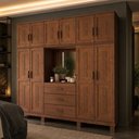 Ver imagem 5 de Guarda Roupa Casal Lorie F06 10 Portas de Bater 3 Gavetas Madeira Maciça com Espelho Castanho Lyam