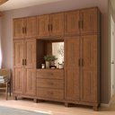 Ver imagem 1 de Guarda Roupa Casal Lorie F06 10 Portas de Bater 3 Gavetas Madeira Maciça com Espelho Castanho Lyam