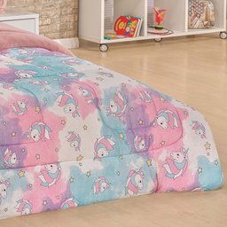 Edredom Diverkids Solteiro Infantil Malha Estampada 1 Peça - Unicórnio Rosa - 4