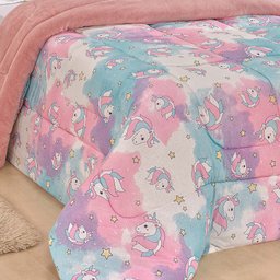 Edredom Diverkids Solteiro Infantil Malha Estampada 1 Peça - Unicórnio Rosa - 3