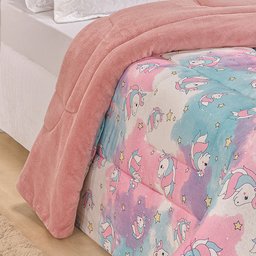Edredom Diverkids Solteiro Infantil Malha Estampada 1 Peça - Unicórnio Rosa - 2