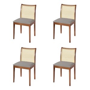 Jogo 4 Cadeiras para Jantar Juliana Jequitibá Terra Estrutura em Madeira Maciça Linho Cinza