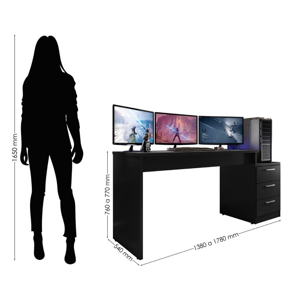 Mesa Gamer Para Computador Desk X5 Preto Harmônica Móveis - 3