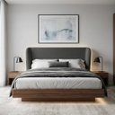 Ver imagem 1 de Cabeceira Cama Box Casal Estofada Ravena Cinza com Sapatas Plásticas Linha Premium Design Soft Curve