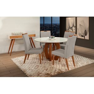 Mesa de jantar + 4 cadeiras Itália Tampo Redondo 120cm cinza