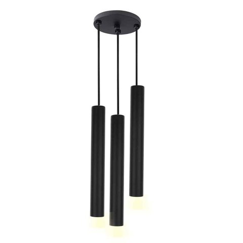 Pendente Triplo Tubo Palito Moderno 30cm Preto + Led 4w