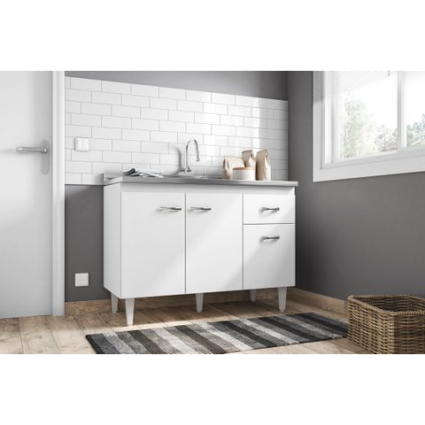 Balcão Gabinete de Pia Gabriela 120cm Branco S/Tampo - AJL Móveis