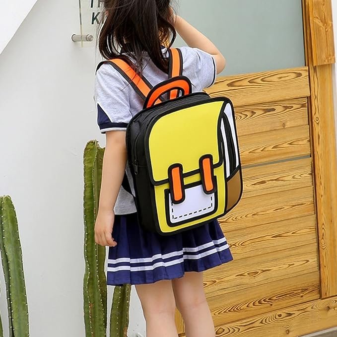 Mochila Infantil Escolar Kawaii Bolsa Escolar 2d de Ombro Desenho Animado em Quadrinhos:amarelopq - 2