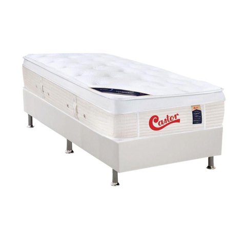 Cama Box Solteiro: Colchão Molas Pocket Ensacadas Castor Gold Star Vitagel + Base Crc Courano White