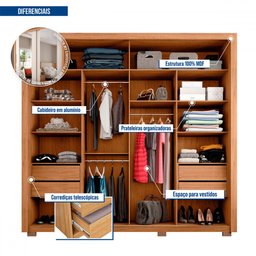 Guarda-roupa Casal Praticus Lux 2 Portas 4 Gavetas com Espelho 100% Mdf Buriti/fendi - Caemmun - 3