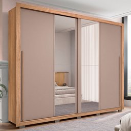 Guarda-roupa Casal Praticus Lux 2 Portas 4 Gavetas com Espelho 100% Mdf Buriti/fendi - Caemmun - 1