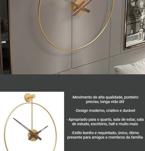 Relógio De Parede 3d Dourado Metal Design Europeu 60cm - 3
