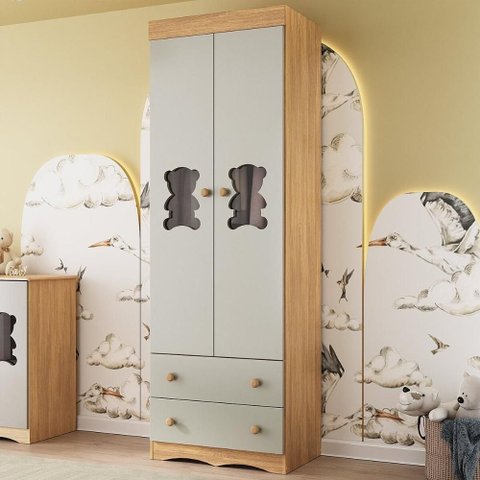 Guarda-roupa Infantil 62cm 2 Portas com Vidro e 2 Gavetas Doçura Multimóveis Mp4491 Madeirado/off
