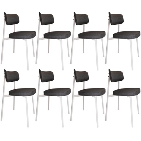Kit 08 Cadeiras Estofada para Sala de Jantar Astrid Branco C01 Linho Preto - Lyam Decor