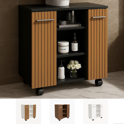 Gabinete com Duas Portas para Banheiro Rodízios Premium - Jm3 Móveis:preto/ripado - 6