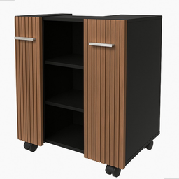 Gabinete com Duas Portas para Banheiro Rodízios Premium - Jm3 Móveis:preto/ripado - 2