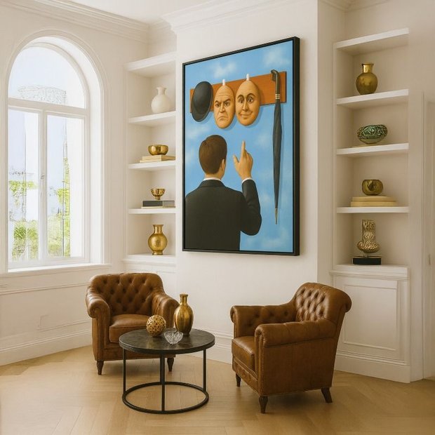 Quadro Canvas René Magritte o Princípio 90x60cm Mold Preta