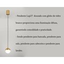 Ver imagem 3 de 2 Luminaria Pendente Bola de Vidro Branco Dourado Cabeceira Lup27