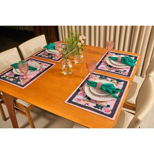 Conjunto Completo 36 Pç Mesa Posta Portina - Rosas na Mesa Porcelana para 4 Lugares