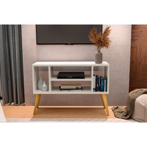 Rack / Bancada Mi Modelo Retrô com Nichos Cor Off White Ja