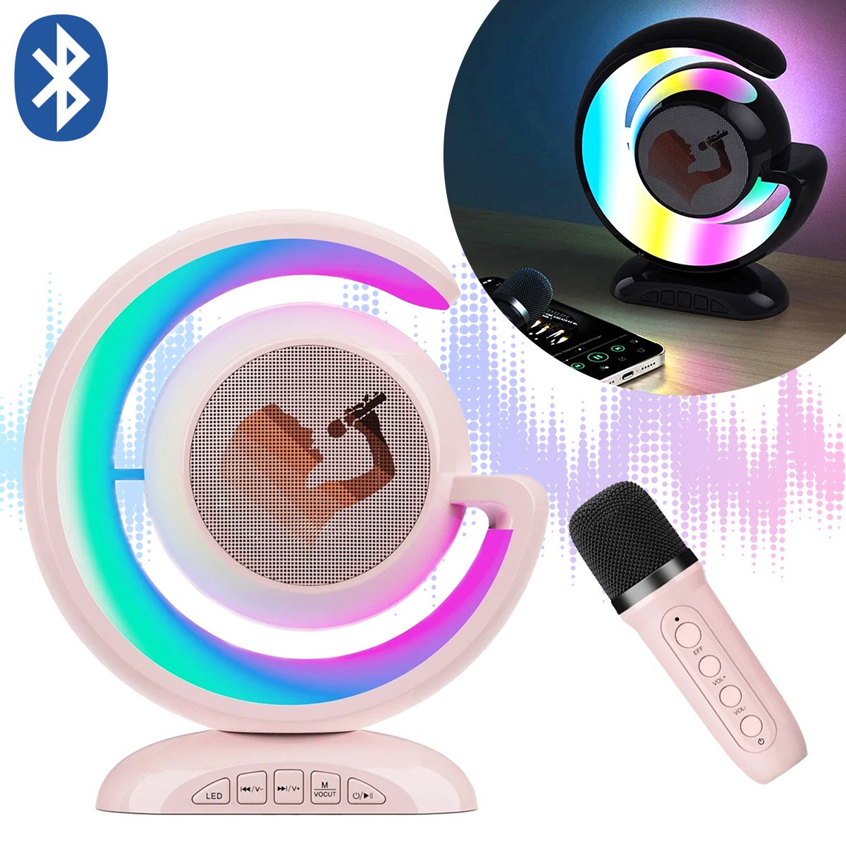 Dvd Rosa Com Microfone Caixa de Som Portátil com Microfone sem Fio Bluetooth:rosa | MadeiraMadeira