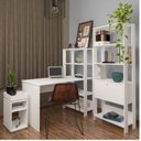 Ver imagem 1 de Conjunto de Escritório 3 Peças Mesa de Apoio Escrivaninha e Estantes 4 Amplas Prateleiras Match Branco