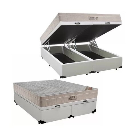 Cama Box Baú Casal Bipartido Molas Ensacadas Airtech Springpocket 138x138 Branco - Ortobom