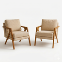 Ver imagem 2 de Kit 2 Poltronas Decorativa Mona Luxo Linho Bege Claro e Base Madeira Maciça