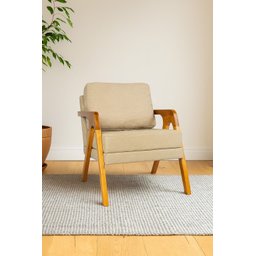 Kit 2 Poltronas Decorativa Mona Luxo Linho Bege Claro e Base Madeira Maciça - 4