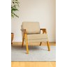 Kit 2 Poltronas Decorativa Mona Luxo Linho Bege Claro e Base Madeira Maciça - 4